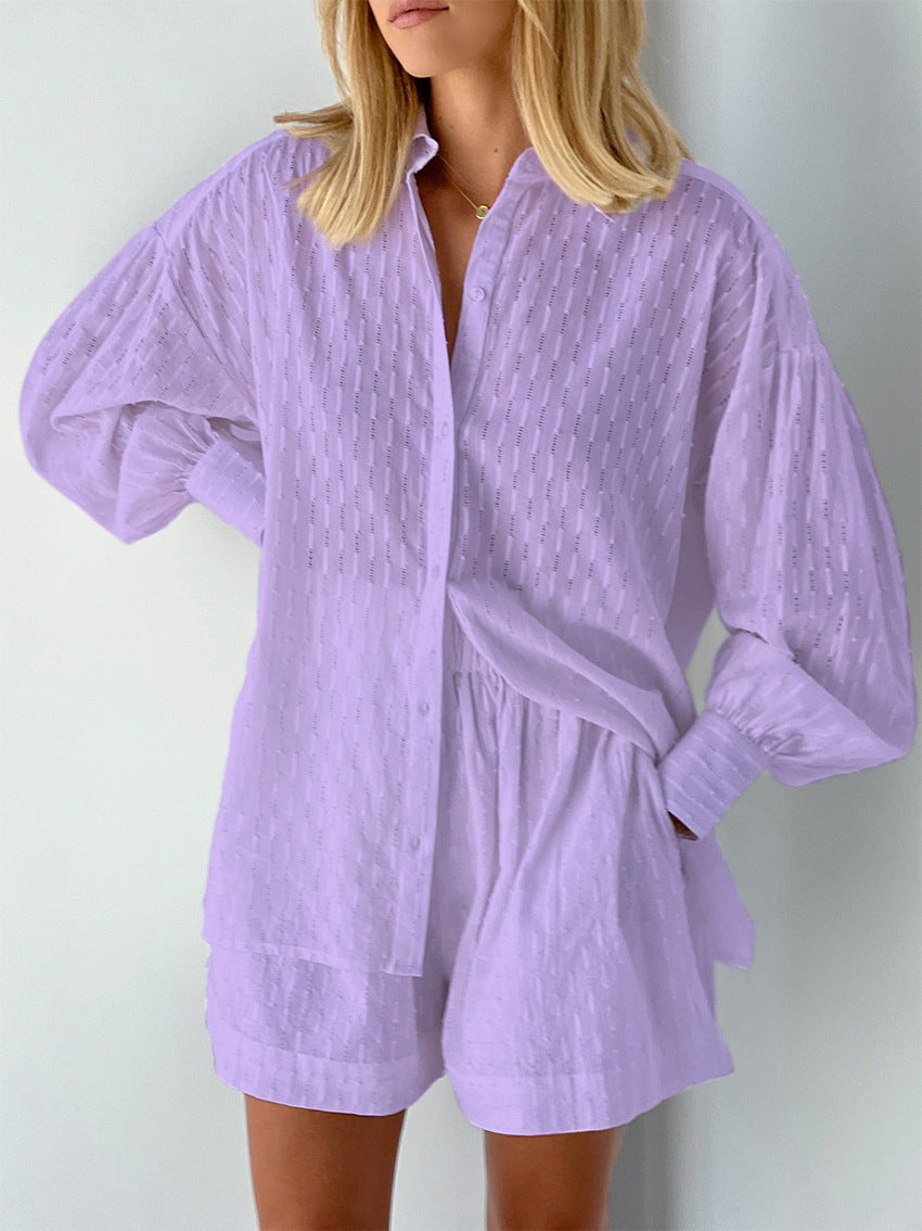 Women's Button-Up Shirt and Shorts Set