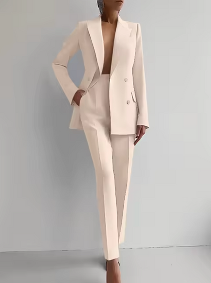 Women's Elegant Blazer and Pleated Pants Suit