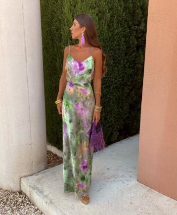 Women's Sleeveless Maxi Dress with Printed Scarf and Halo Pattern