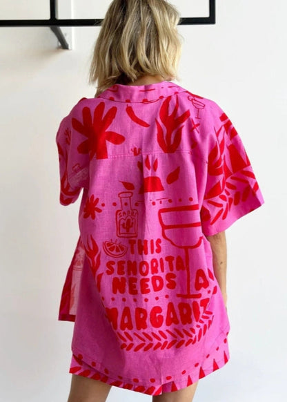 Women's Printed Two-Piece Shirt and Shorts Set for Summer