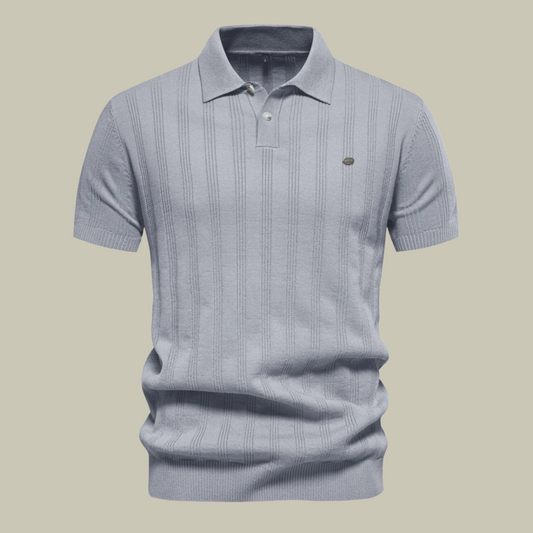 Men's Ribbed Knitted Short Sleeve Polo Shirt with Classic Collar
