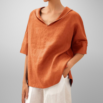 Women's V-Neck Blouse with Relaxed Fit