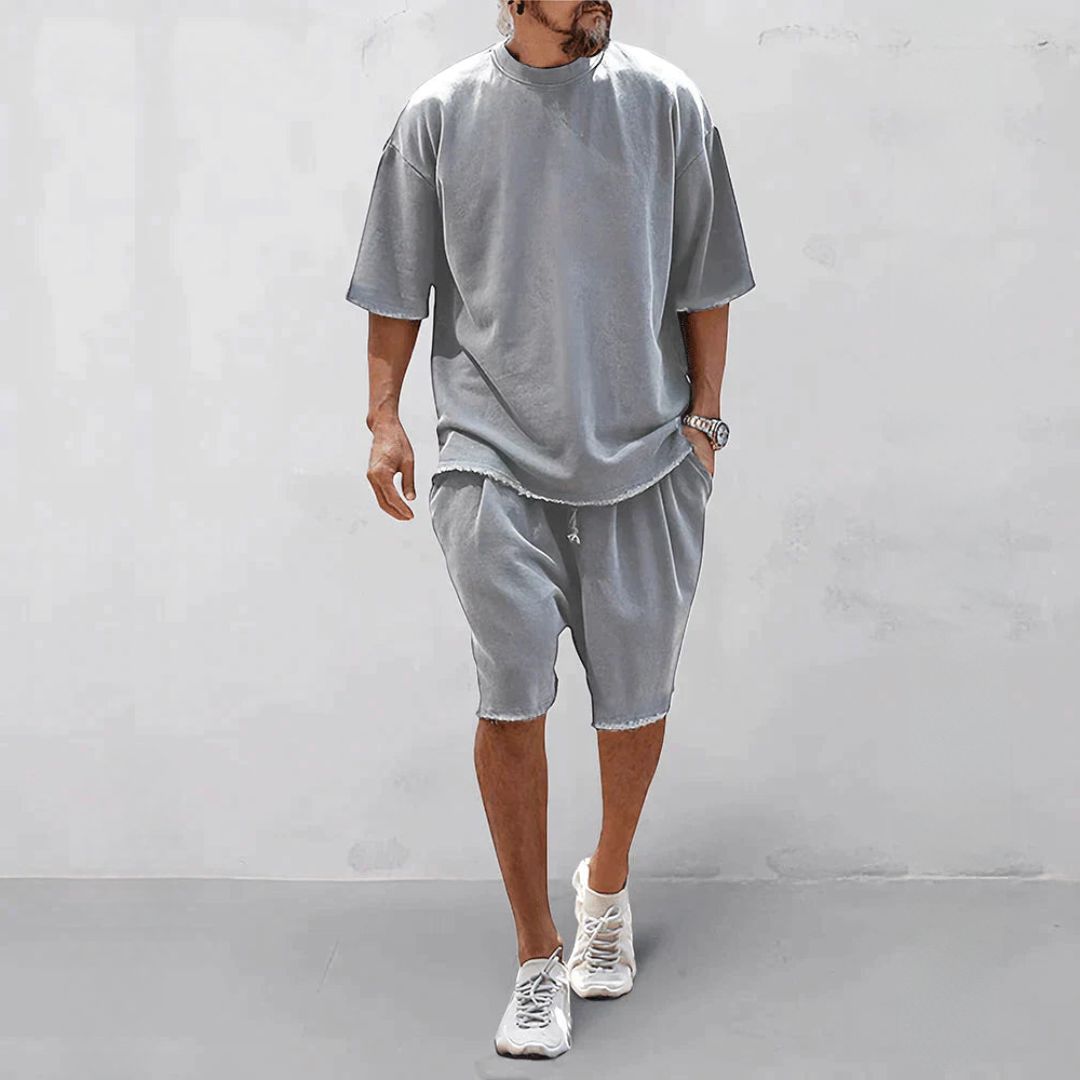 Men's Raw-Edge T-Shirt and Knee-Length Shorts Set