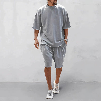 Men's Raw-Edge T-Shirt and Knee-Length Shorts Set