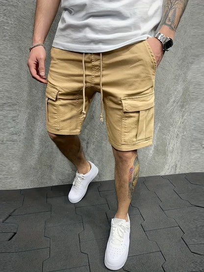 Men's Slim Cargo Shorts with Drawstring Waist and Utility Pockets