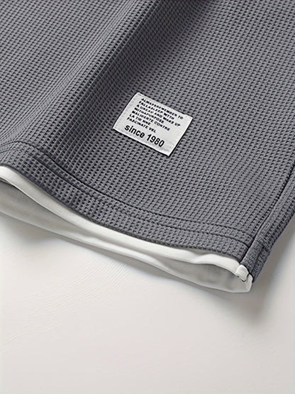 Men's Two-Piece Set with Short-Sleeve Top and Drawstring Shorts