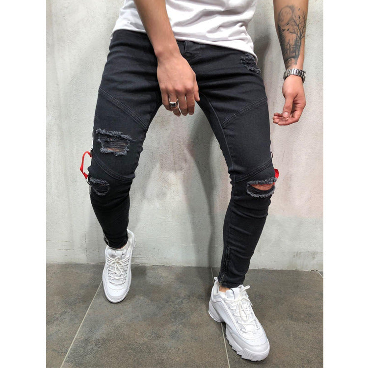 Men's Casual Slim-Fit Pencil Jeans - Low Waist Retro Style