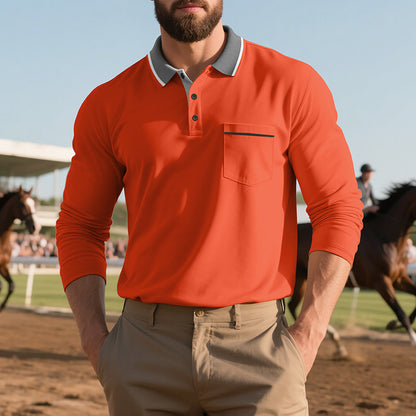 Spring & Autumn American-Style Long-Sleeve Men’s Polo Shirt