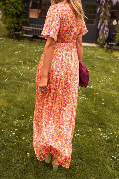 Women’s Floral Maxi Dress – Elegant Summer V-Neck Boho Sundress