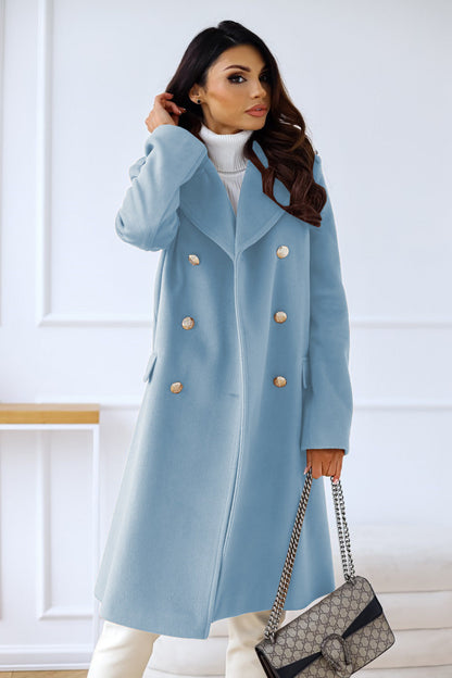 Women's Elegant Double-Breasted Winter 2-Piece Wool Trench Coat