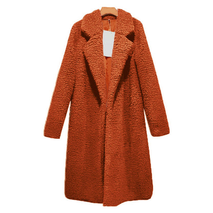Women's Long Oversized Winter Teddy Coat with Lapel Collar
