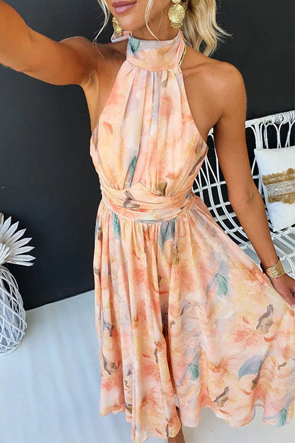 Women's Halter Neck Maxi Dress with Waist Detail and Flowing Skirt