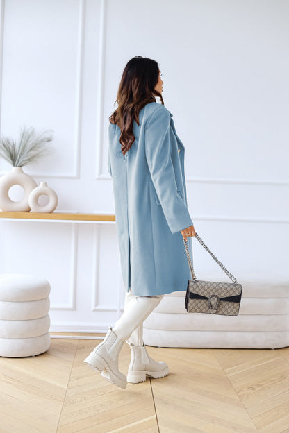 Women's Double-Breasted Long Coat with Gold Button Accents