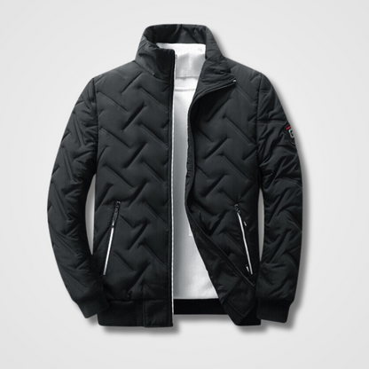 Men's Quilted Bomber Jacket with High Collar and Zip Pockets