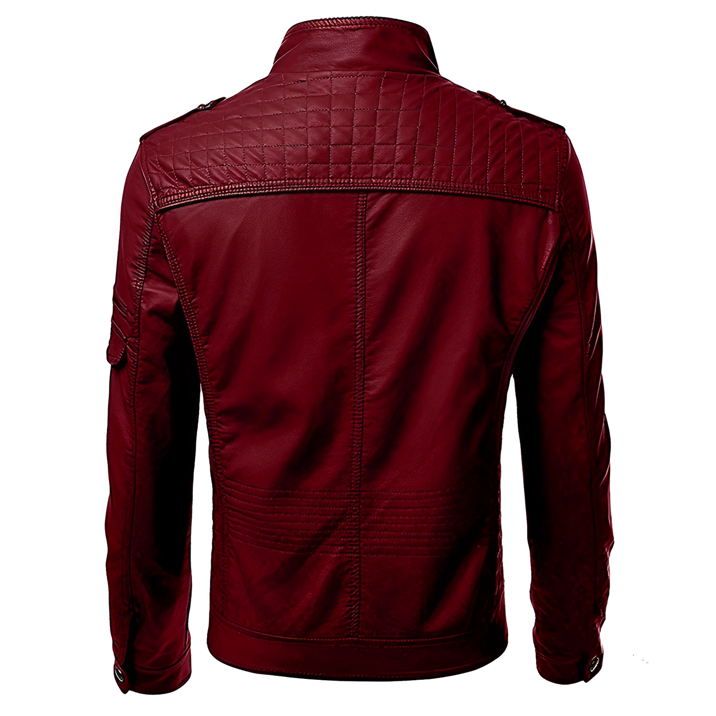 Men's Slim Fit Leather Jacket with Zip Pockets and Stand Collar