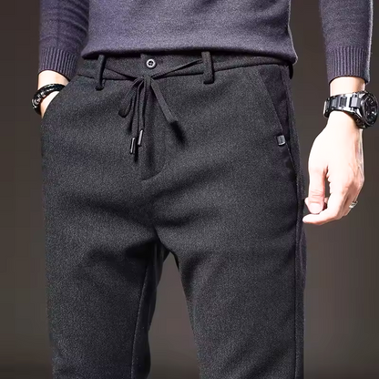 Men's Slim Fit Tapered Pants with Drawstring Waist and Side Pockets