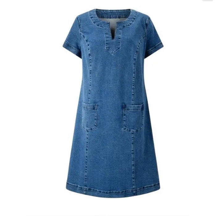 Women’s Casual Mini Dress with Functional Pockets and Short Sleeves
