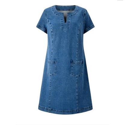 Women’s Casual Mini Dress with Functional Pockets and Short Sleeves