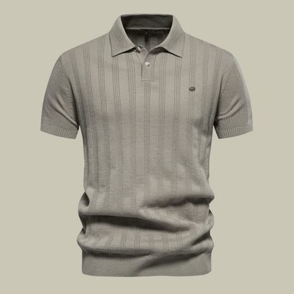 Men's Ribbed Knitted Short Sleeve Polo Shirt with Classic Collar
