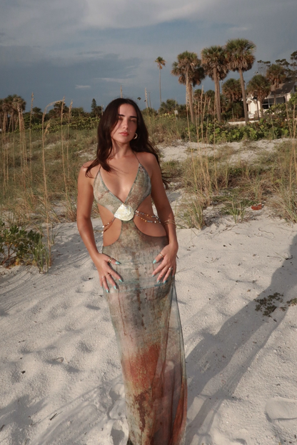 Women's Halter Cut-Out Maxi Dress with High Side Slit