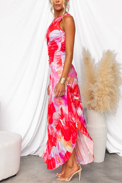 Chic One Shoulder Sleeveless Pleated Maxi Dress for Women