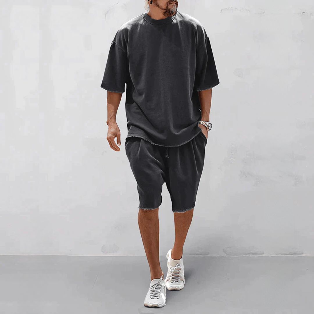 Men's Raw-Edge T-Shirt and Knee-Length Shorts Set