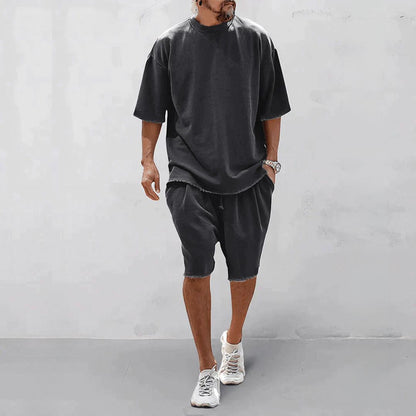Men's Raw-Edge T-Shirt and Knee-Length Shorts Set