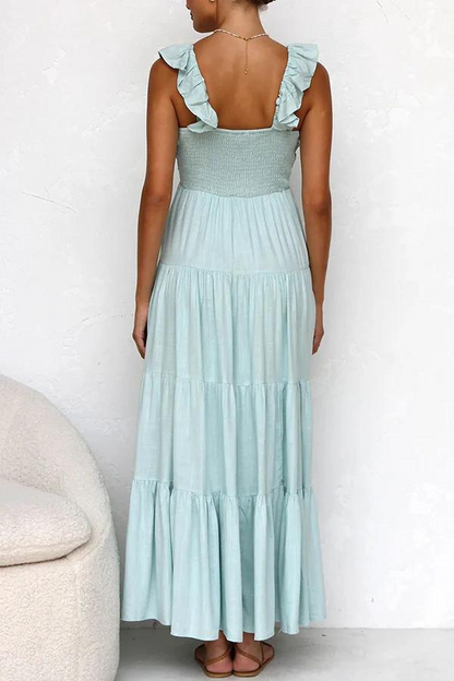 Women's Ruffle Sleeve V-Neck Tiered Maxi Dress