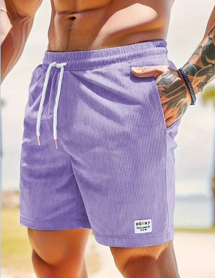 Men’s Corduroy Lace-Up Drawstring Shorts – Lightweight Summer Sports Shorts