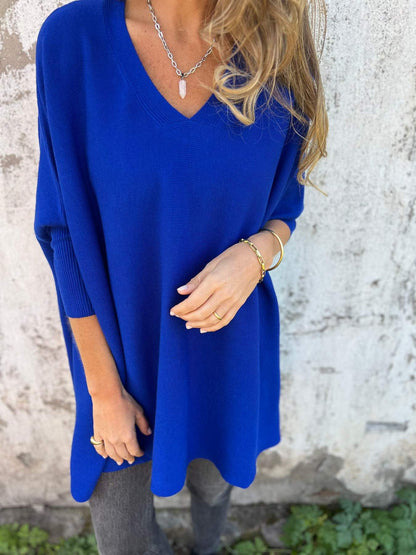 Women’s Oversized V-Neck Shirt with Drop Shoulders and Long Sleeves