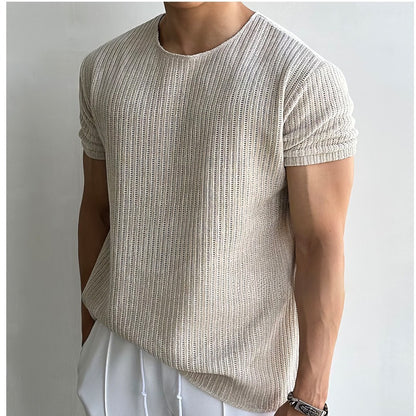 Men Breathable Short-sleeved Sweater Men's Round Neck T-shirt