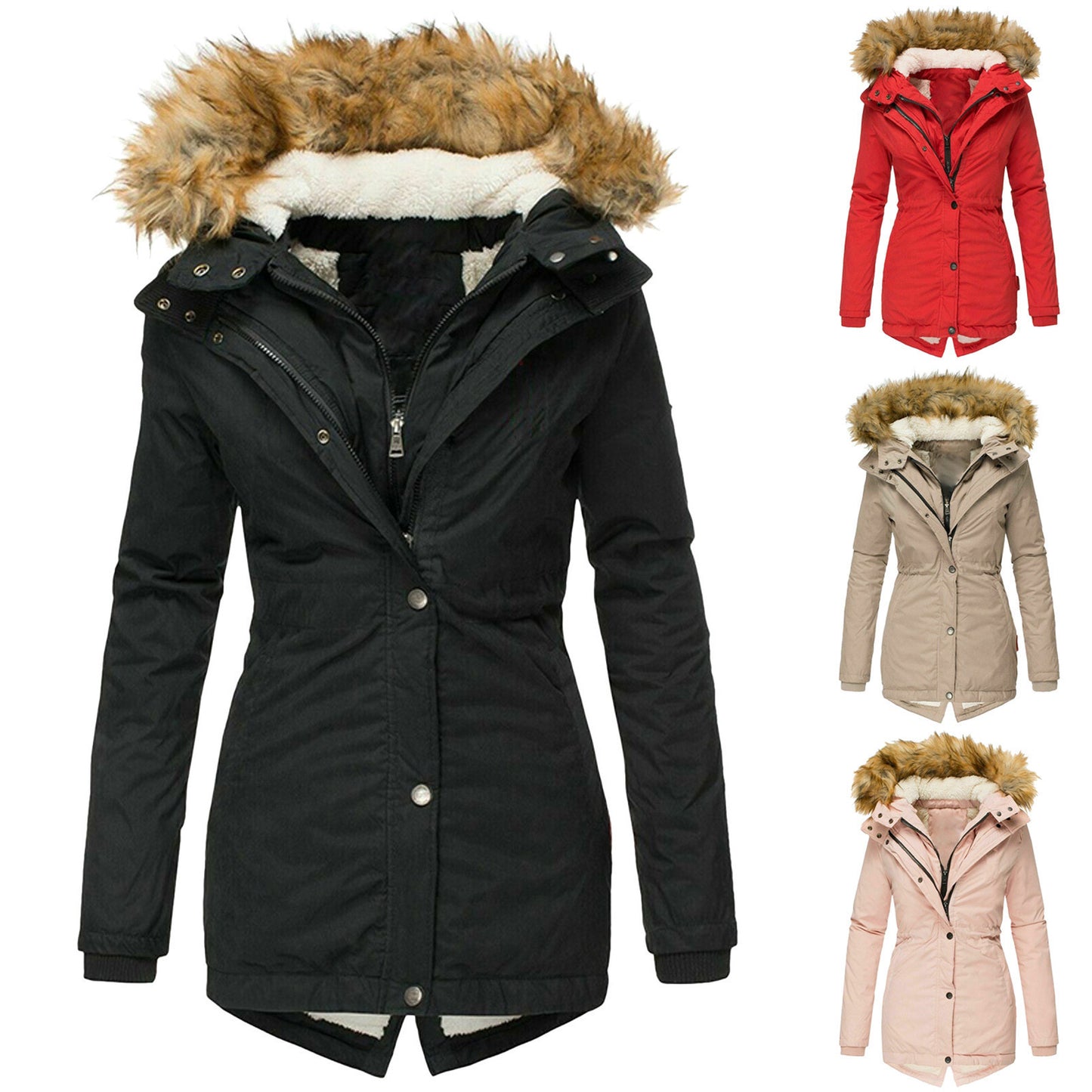 Women's Puffer Jacket with Hood and Slim Fit Design