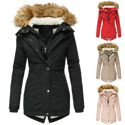 Women's Puffer Jacket with Hood and Slim Fit Design