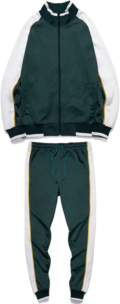Men's Colorblock Tracksuit 2-Piece Set with Athletic Stripe