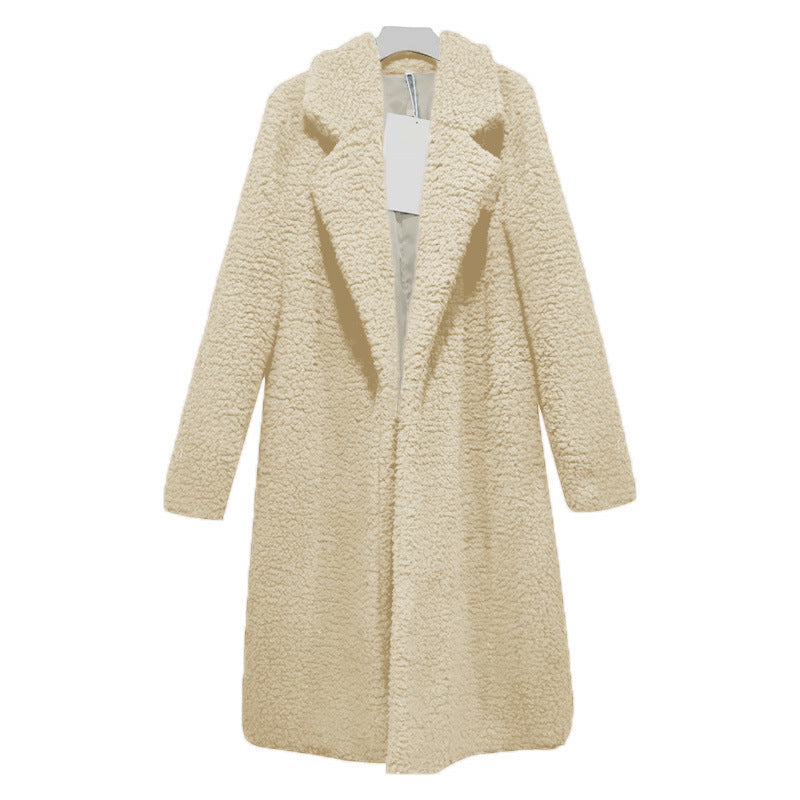 Women's Long Oversized Winter Teddy Coat with Lapel Collar