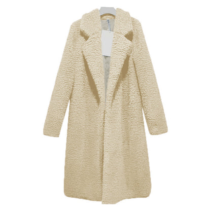 Women's Long Oversized Winter Teddy Coat with Lapel Collar