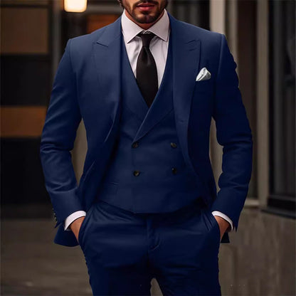 Men's Two-Piece Formal Suit Set with Tailored Blazer and Trousers