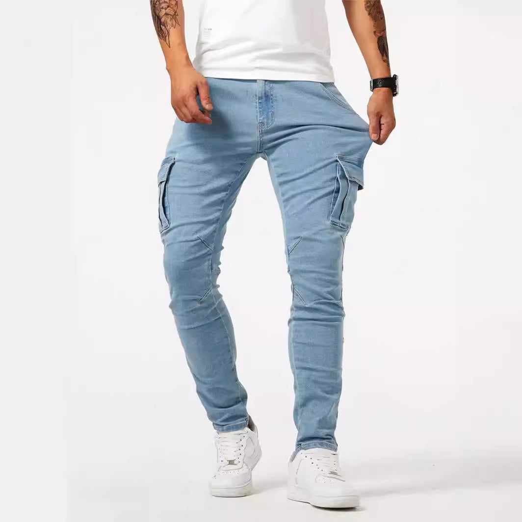 Men’s Slim-Fit Stretch Denim Trousers – Classic British Style Work Pants for All Seasons