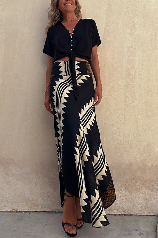 Women's Tribal Print High Waist Maxi Skirt with Flowing Hem
