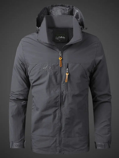 Men's Waterproof Rain Jacket with Hood and Zip Pockets for Outdoors