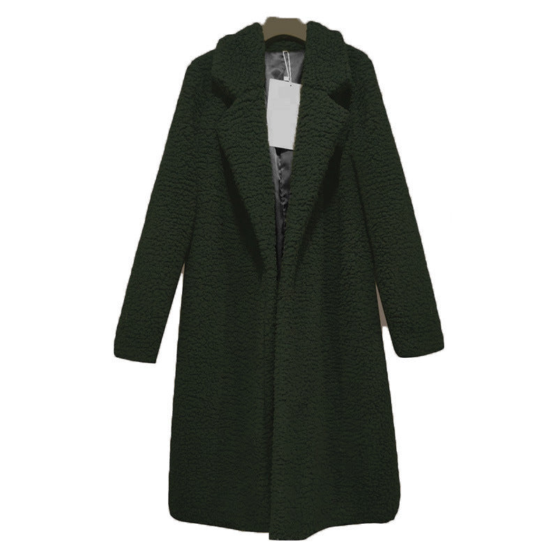 Women's Long Oversized Winter Teddy Coat with Lapel Collar