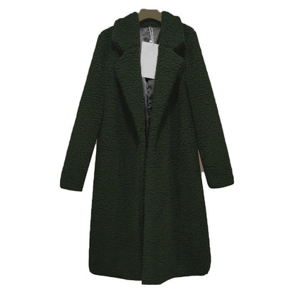 Women's Long Oversized Winter Teddy Coat with Lapel Collar