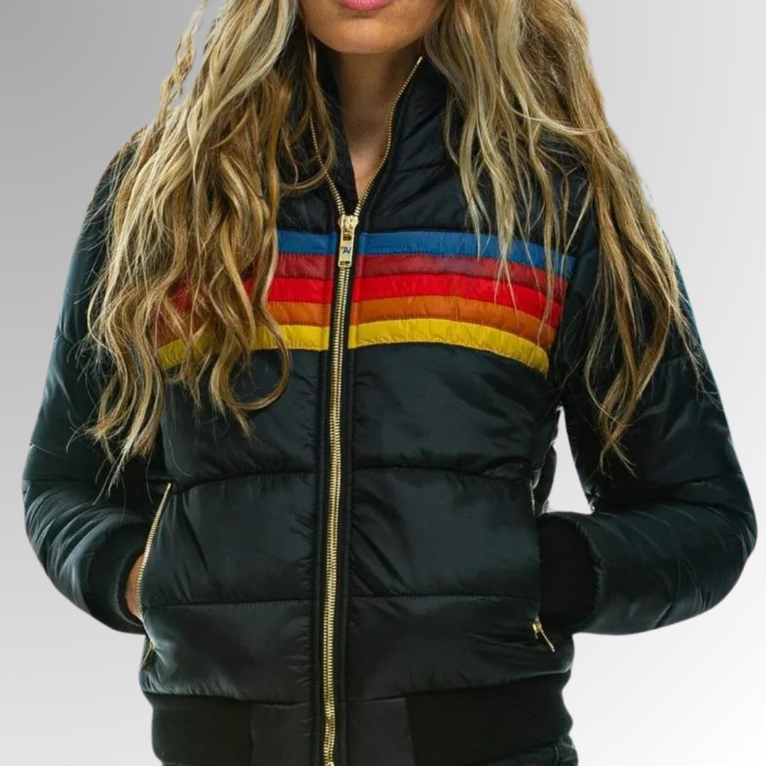 Women’s Waterproof Puffer Jacket – Colorblock Hooded Winter Coat