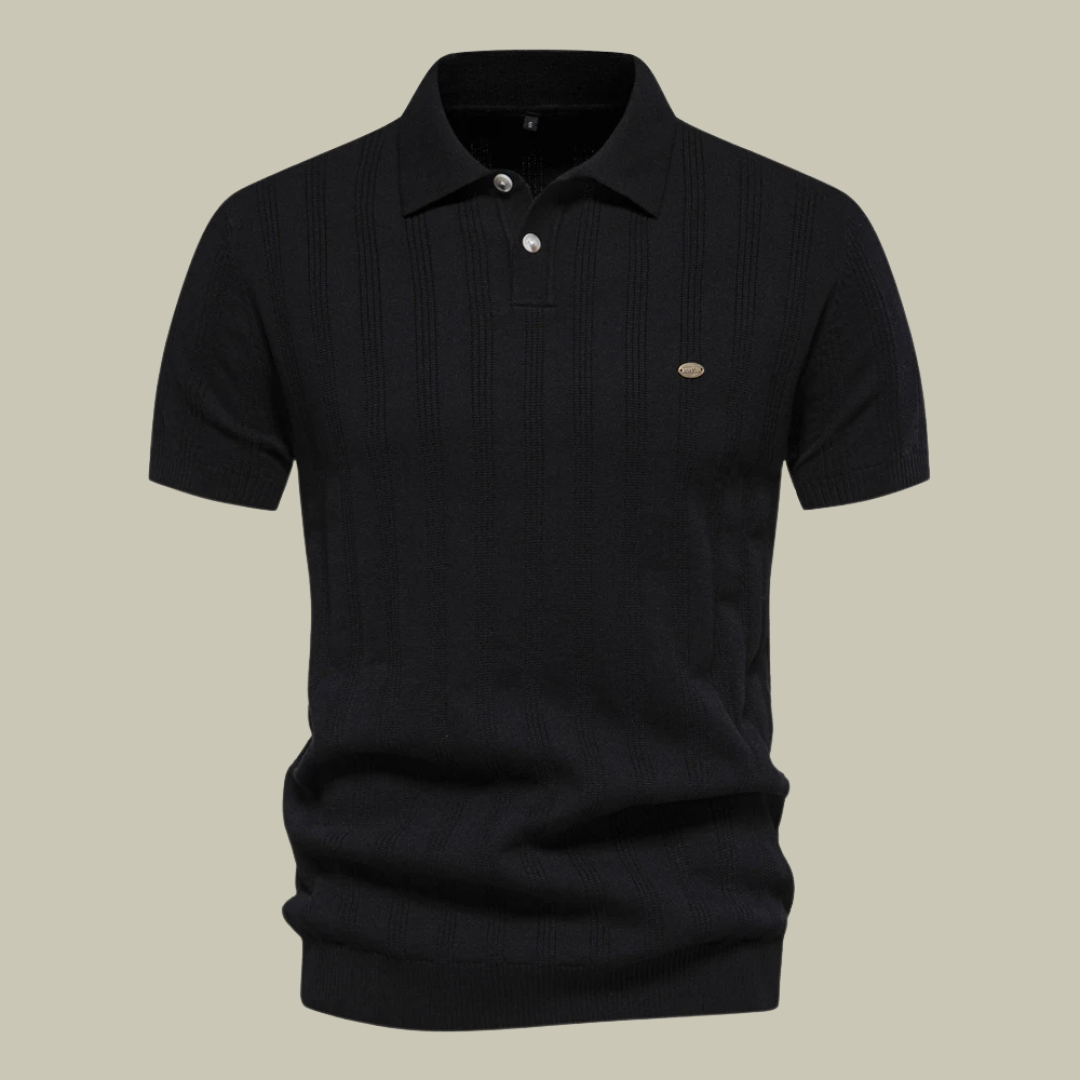 Men's Ribbed Knitted Short Sleeve Polo Shirt with Classic Collar