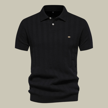 Men's Ribbed Knitted Short Sleeve Polo Shirt with Classic Collar