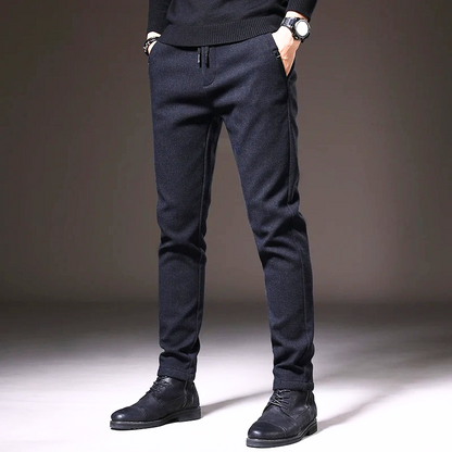Men's Slim Fit Tapered Pants with Drawstring Waist and Side Pockets
