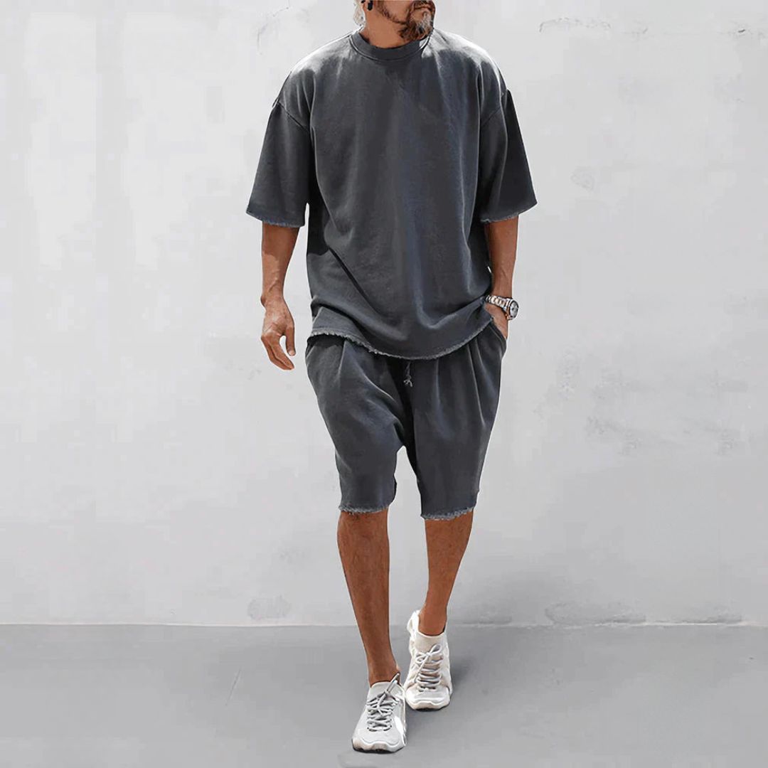 Men's Raw-Edge T-Shirt and Knee-Length Shorts Set