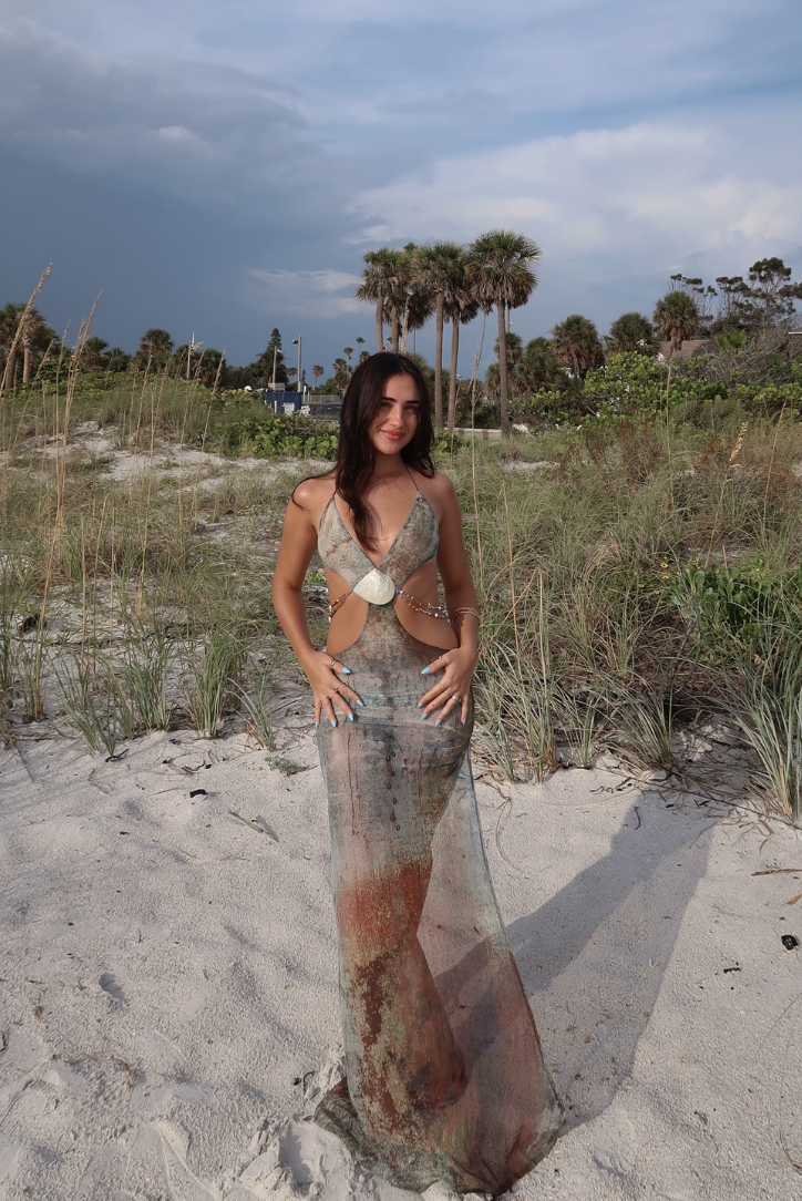 Women's Halter Cut-Out Maxi Dress with High Side Slit