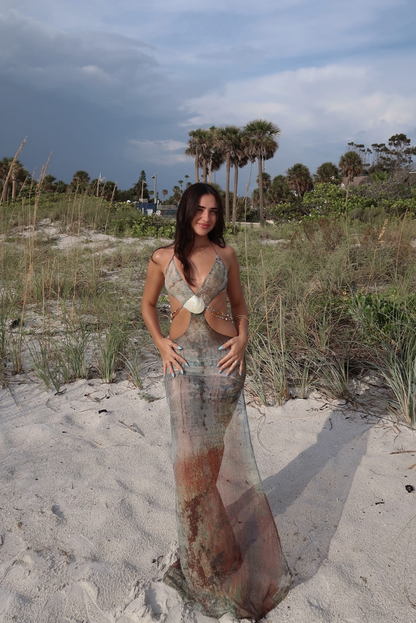 Women's Halter Cut-Out Maxi Dress with High Side Slit