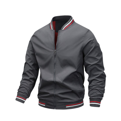 Men's Zip-Up Lightweight Bomber Jacket with Ribbed Trim